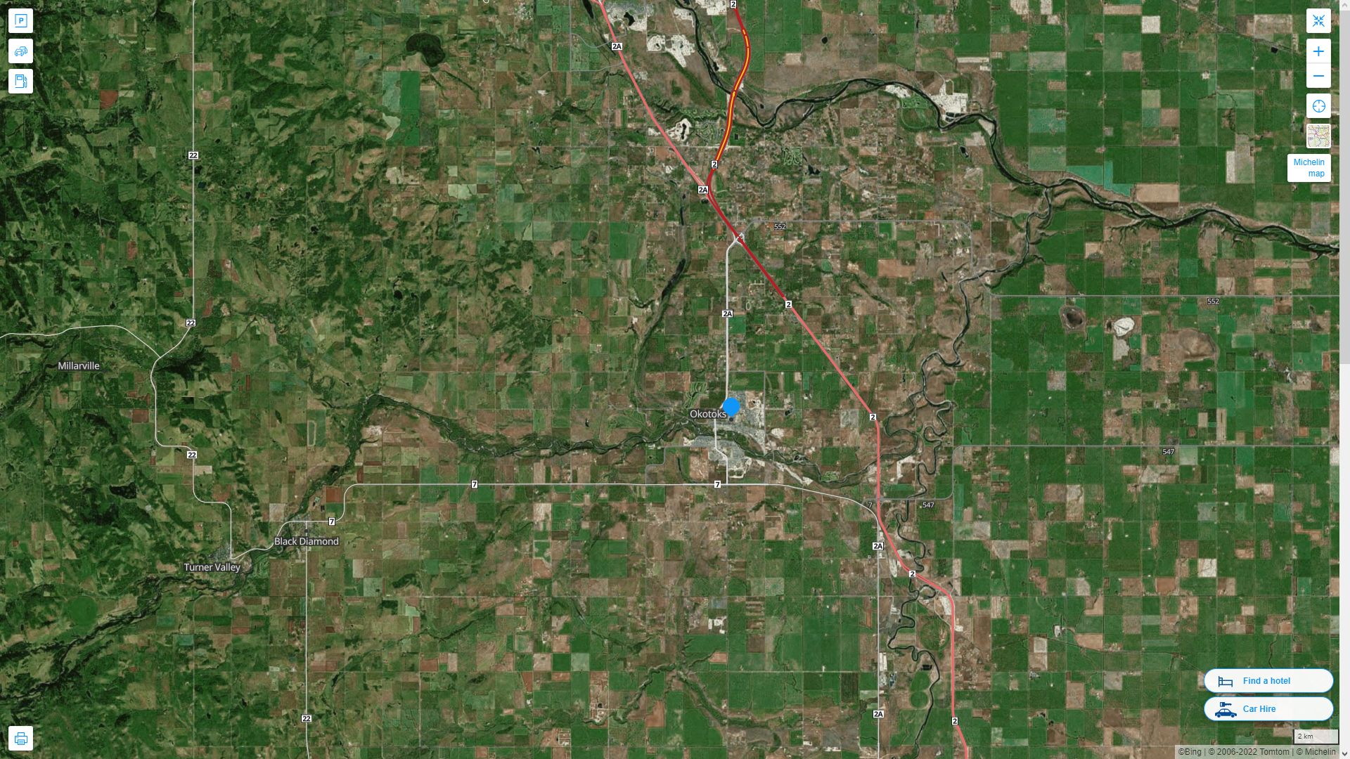 Okotoks Highway and Road Map with Satellite View